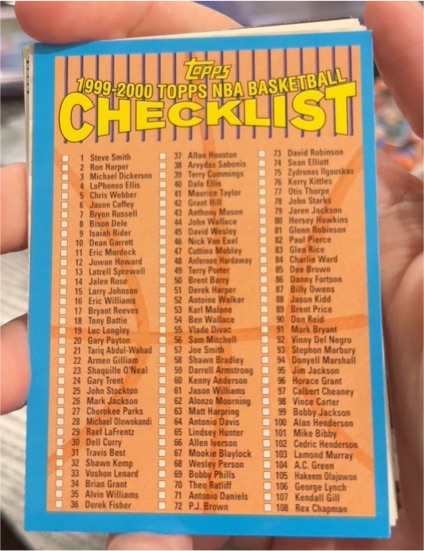 1999-2000 Topps NBA Basketball Checklist #NNO — front