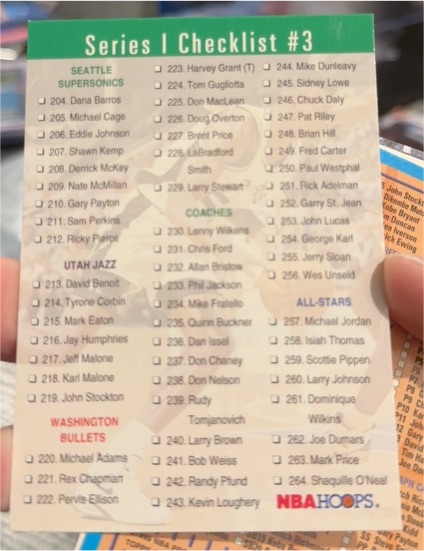 1993-94 Hoops Series I Checklist #3 — front