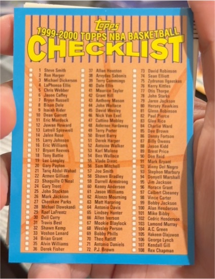 1999-2000 Topps NBA Basketball Checklist #NNO — front