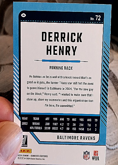 2024 Panini Donruss #72 Derrick Henry Baltimore Ravens — back