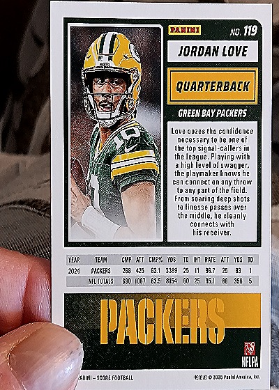 2025 Panini Score #119 Jordan Love — back