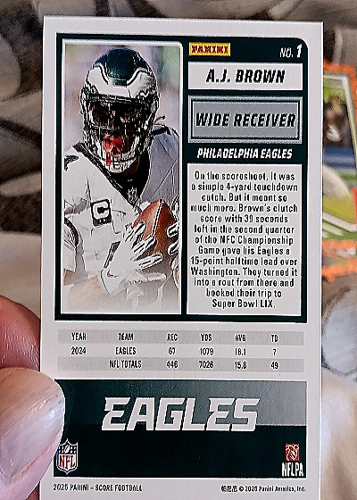 2025 Panini Score-A-Treat #1 A.J. Brown — back
