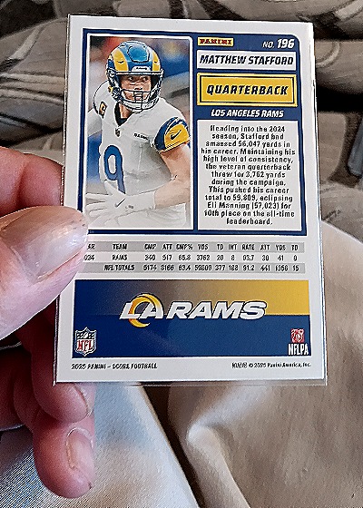 2025 Panini Score-A-Treat #196 Matthew Stafford — back