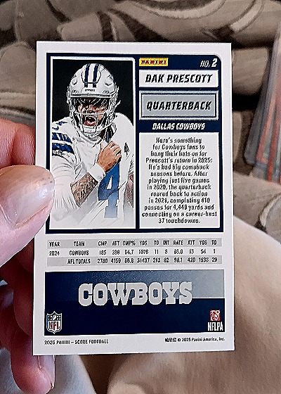 2025 Panini Score-A-Treat #2 Dak Prescott — back