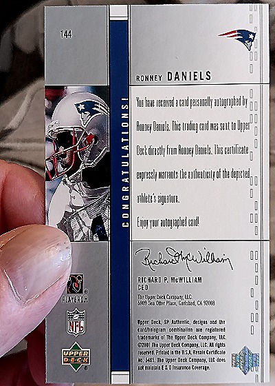 2001 Upper Deck SP Authentic #144 Ronney Daniels — back