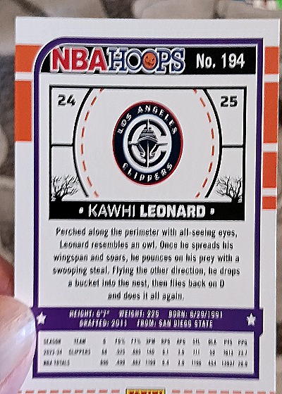 2024-25 Panini NBA Hoops Haunted Hoops #194 Kawhi Leonard — back
