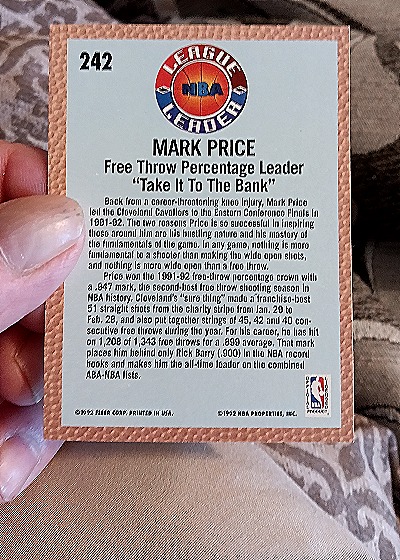 1992-93 Fleer #242 Mark Price — back