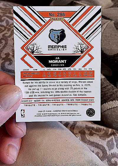2024-25 Panini Haunted Hoops #286 Ja Morant Tribute Green Slime Parallel — back