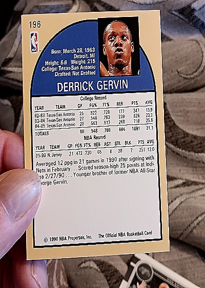 1990-91 NBA Hoops #196 Derrick Gervin — back