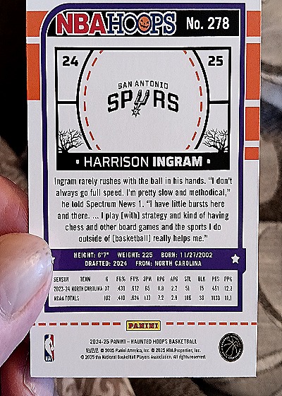 2024-25 Panini Hoops Haunted Hoops #278 Harrison Ingram — back