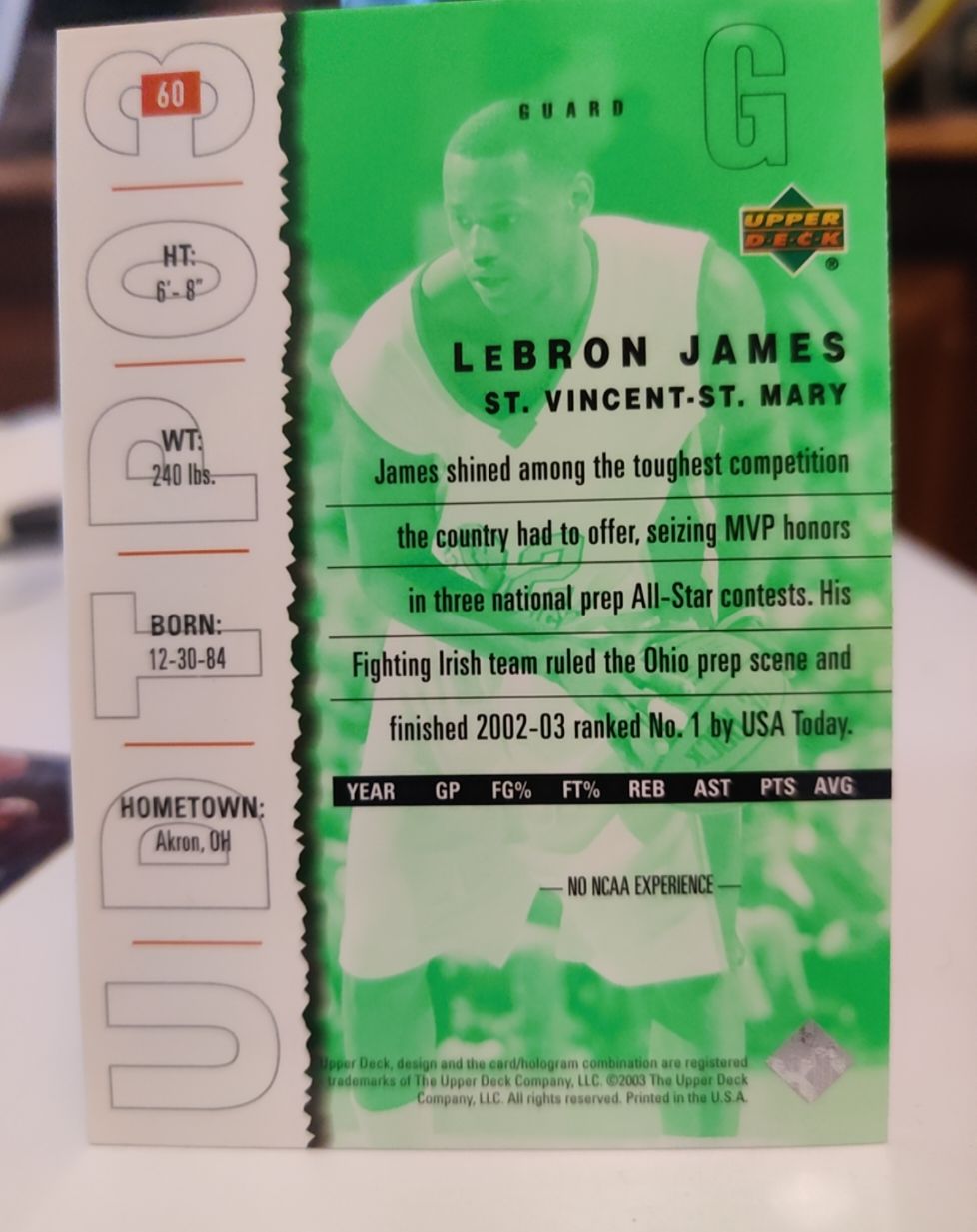 2003-04 Upper Deck UD Top Prospects #60 LeBron James — front