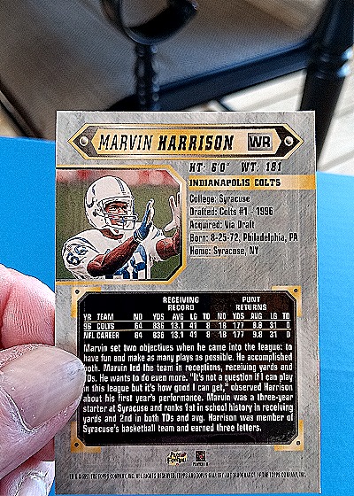 1997 Topps Gallery #39 Marvin Harrison — back