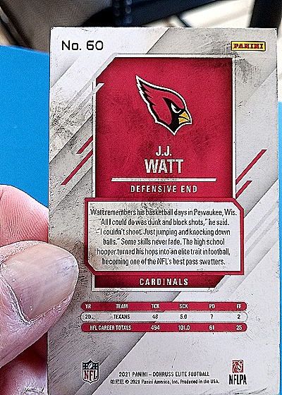 2021 Panini Donruss Elite #60 J.J. Watt — back