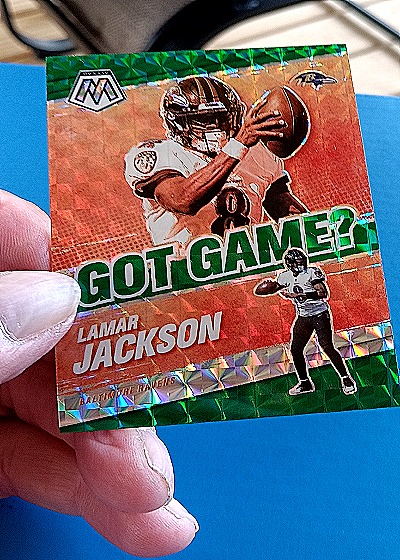 2021 Panini Mosaic #GG-4 Lamar Jackson Got Game? Green Mosaic Prizm Baltimore Ravens — front