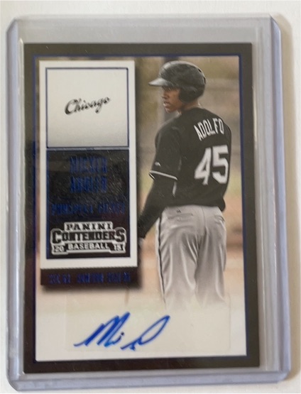 2015 Panini Contenders #43 Micker Adolfo Prospect Ticket Autographs — front