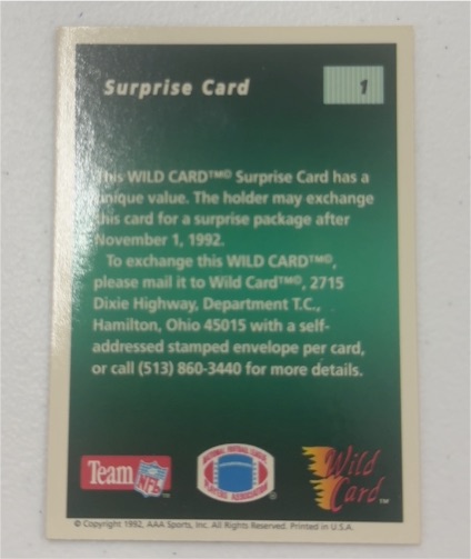 1992 Wild Card Surprise Card #1 — front