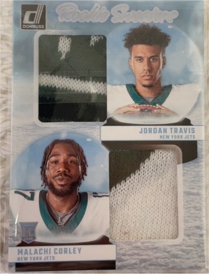 2024 Donruss Rookie Holiday Sweater Duals #RHD-NYJ Jordan Travis / Malachi Corley — front
