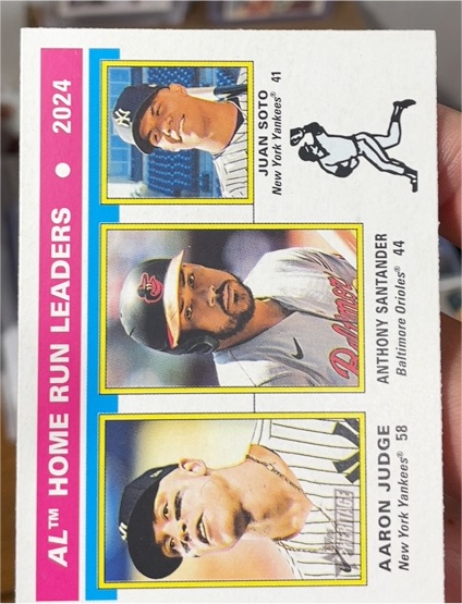 2025 Topps Heritage #194 AL Home Run Leaders Juan Soto / Anthony Santander / Aaron Judge — front