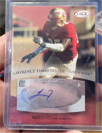2007 SAGE #A55 Lawrence Timmons Autographs Red Level — front