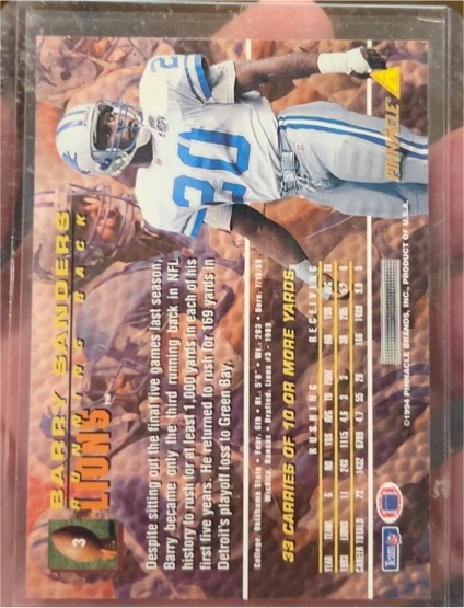 1994 Pinnacle #3 Barry Sanders — front