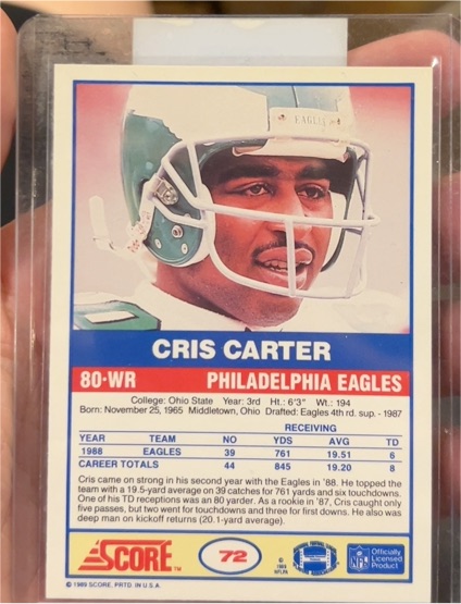 1989 Score #72 Cris Carter — front