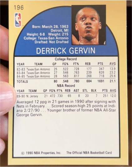 1990 NBA Hoops #196 Derrick Gervin — front