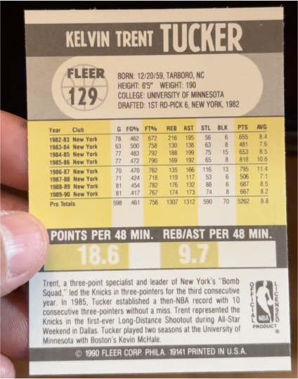 1990-91 Fleer #129 Kelvin Trent Tucker — front