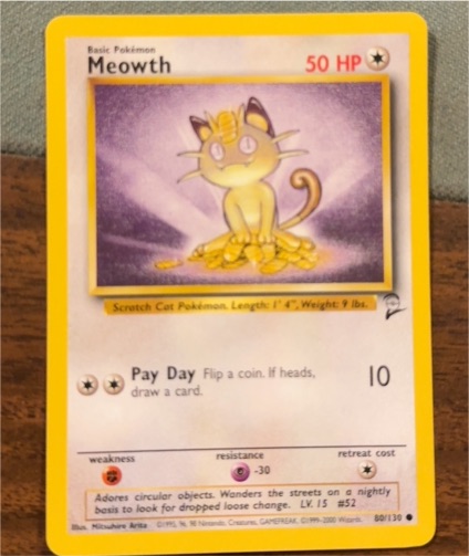 1999 Pokémon Base Set 2 #80 Meowth — front