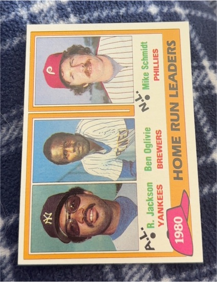 1981 Topps #2 1980 Home Run Leaders Reggie Jackson, Ben Oglivie, Mike Schmidt — front