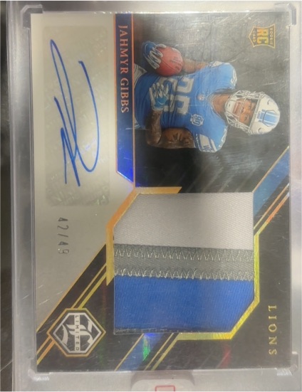 2023 Panini Limited #154 Jahmyr Gibbs Rookie Patch Autograph Jumbo — front