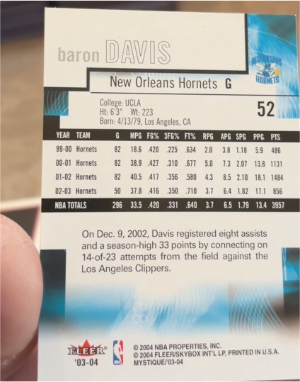 2003-04 Fleer Mystique #52 Baron Davis — front