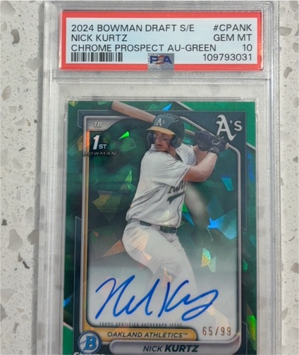 2024 Bowman Draft S/E #CPANK Nick Kurtz Chrome Prospect AU-Green — front