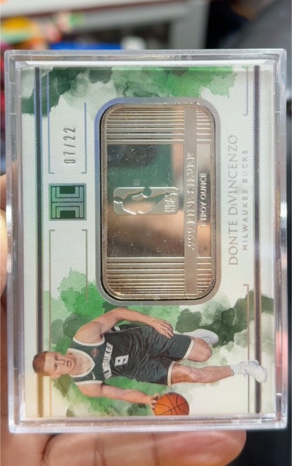 2022 Panini Impeccable Donte DiVincenzo 1 Troy Ounce Silver Bar #07/22 — front