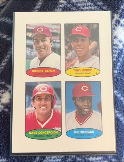 2023 Topps Heritage 1974 Stamps #74BS-13/14/15/16 Johnny Bench Tony Pérez Dave Concepción Joe Morgan — front