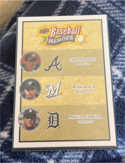 2008 Upper Deck Baseball Heroes #189 Chipper Jones / Ryan Braun / Miguel Cabrera — front
