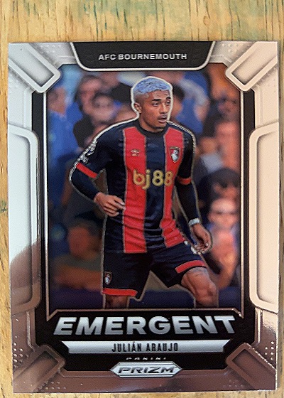 2024-25 Panini Prizm Premier League #26 Julián Araujo Emergent Silver — front