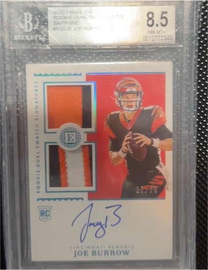 2020 Panini Encased Rookie Dual Swatch Signatures Sapphire #RSSJB Joe Burrow — front