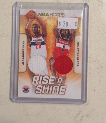 2024-25 Panini NBA Hoops #RSD-ACW Alexandre Sarr Bub Carrington Rise N Shine Dual Memorabilia — front
