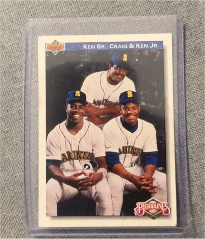 1992 Upper Deck Bloodlines #85 Ken Griffey Jr, Ken Griffey Sr., Craig Griffey — front