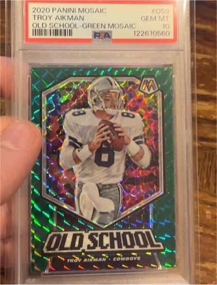 2020 Panini Mosaic #OS9 Troy Aikman Old School Green Mosaic — front