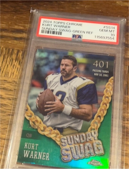 2024 Topps Chrome #SS-14 Kurt Warner Sunday Swag Green Refractor — front