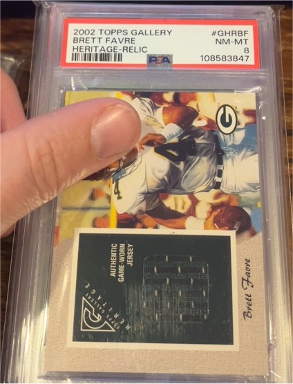 2002 Topps Gallery #GHRBF Brett Favre Heritage-Relic — front