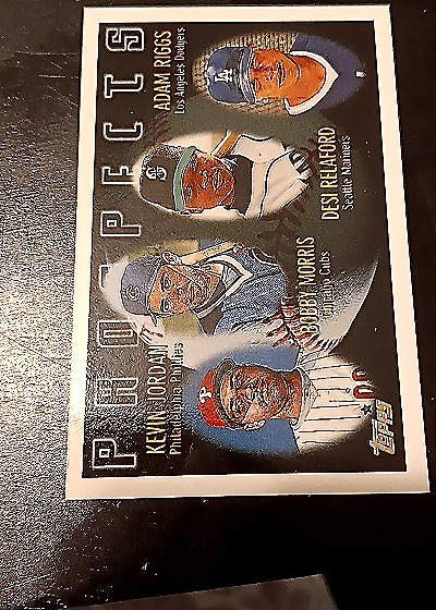 1996 Topps #437 Adam Riggs / Desi Relaford / Kevin Jordan / Robby Norris — front