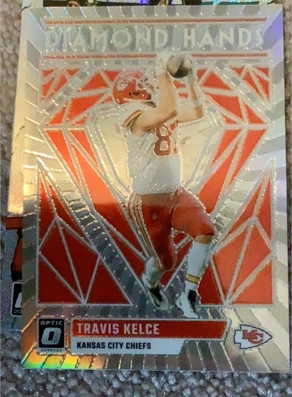 2023 Donruss Optic #DH-TK Travis Kelce Diamond Hands Silver Holo Prizm — front