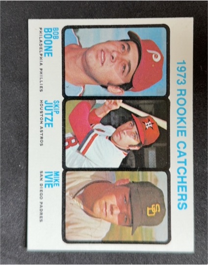 1973 Topps #613 Bob Boone / Skip Jutze / Mike Ivie Rookie Catchers — front