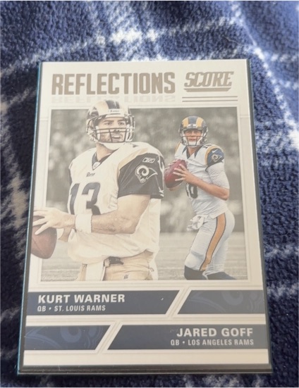 2017 Panini Score Reflections #1 Kurt Warner / Jared Goff — front