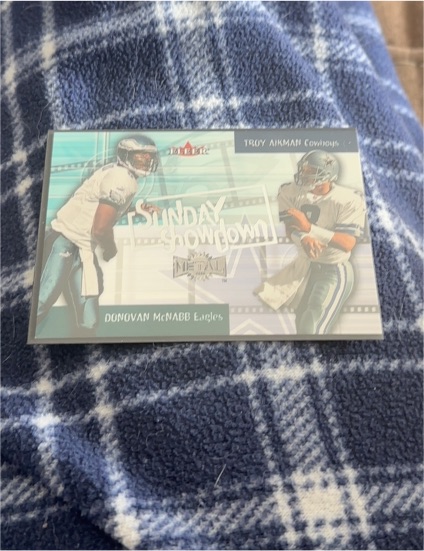 2000 Fleer Metal #9 SS Troy Aikman / Donovan McNabb Sunday Showdown — front