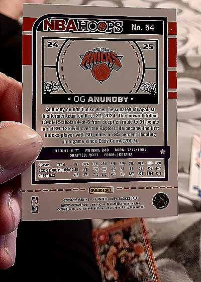 2024-25 Panini Haunted Hoops #54 OG Anunoby — back