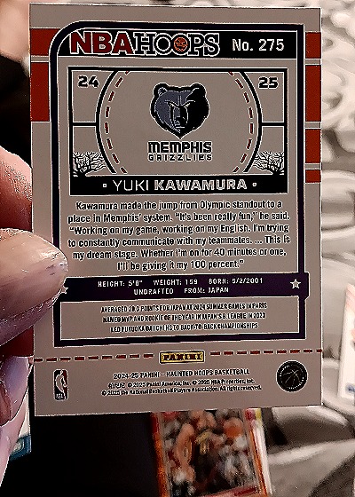 2024-25 Panini Haunted Hoops #275 Yuki Kawamura — back