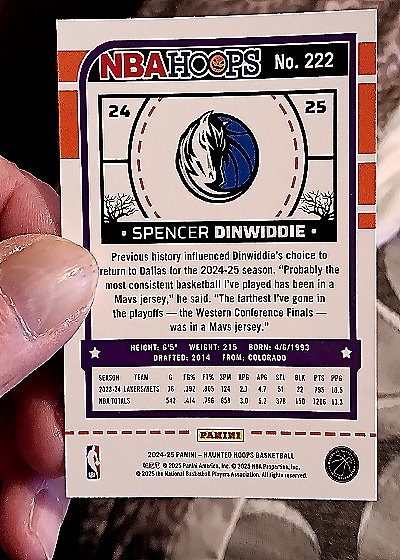 2024-25 Panini NBA Hoops #222 Spencer Dinwiddie — back